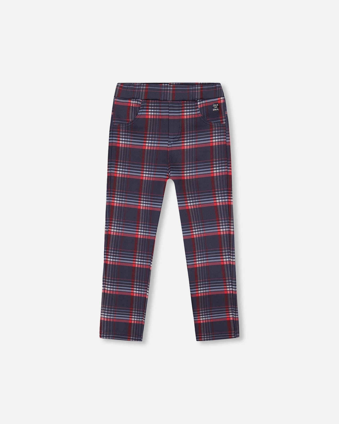 Mid Rise Milano Treggings Red and Navy Plaid