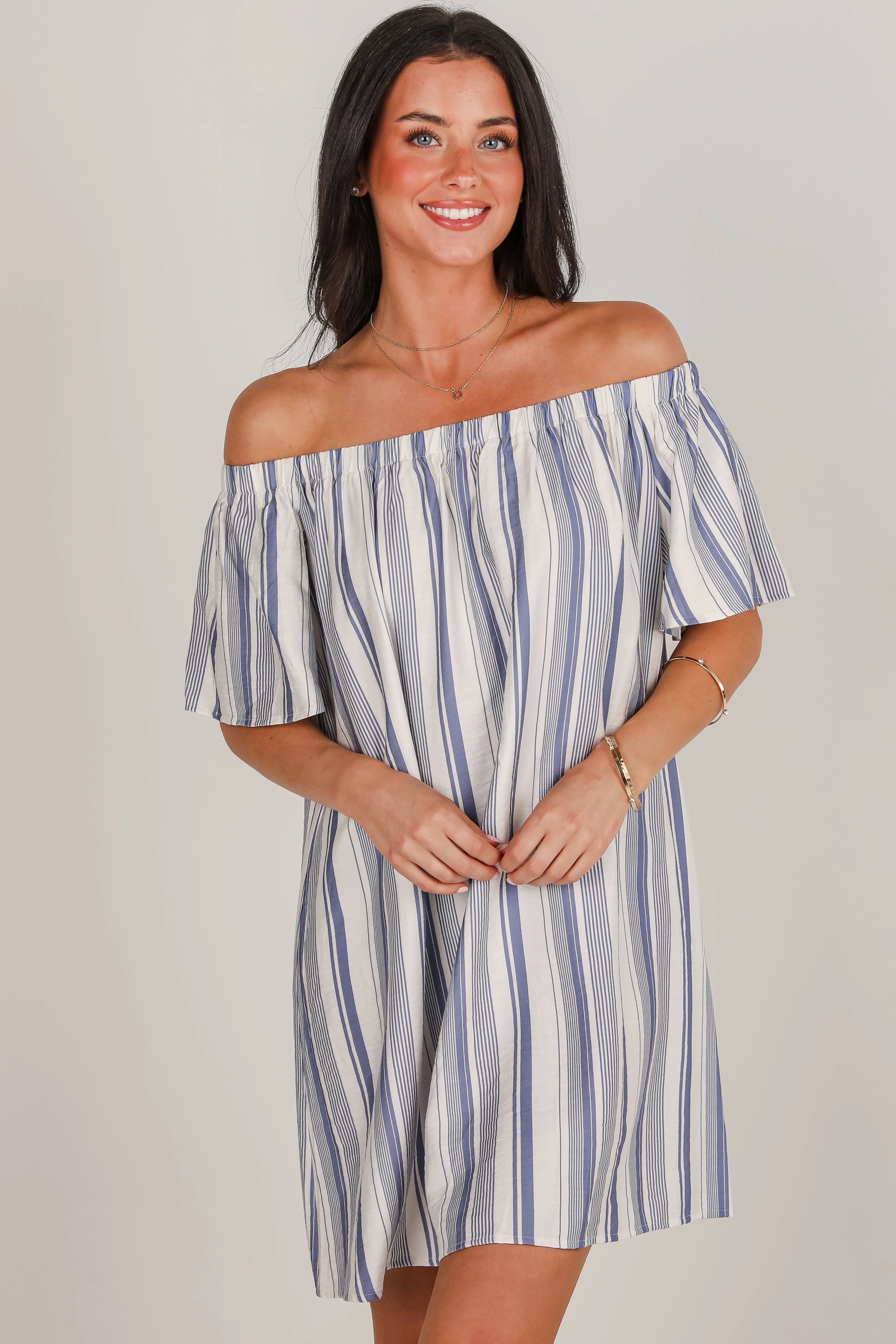 FINAL SALE - Just A Theory Blue Striped Mini Dress Mix-And-Match