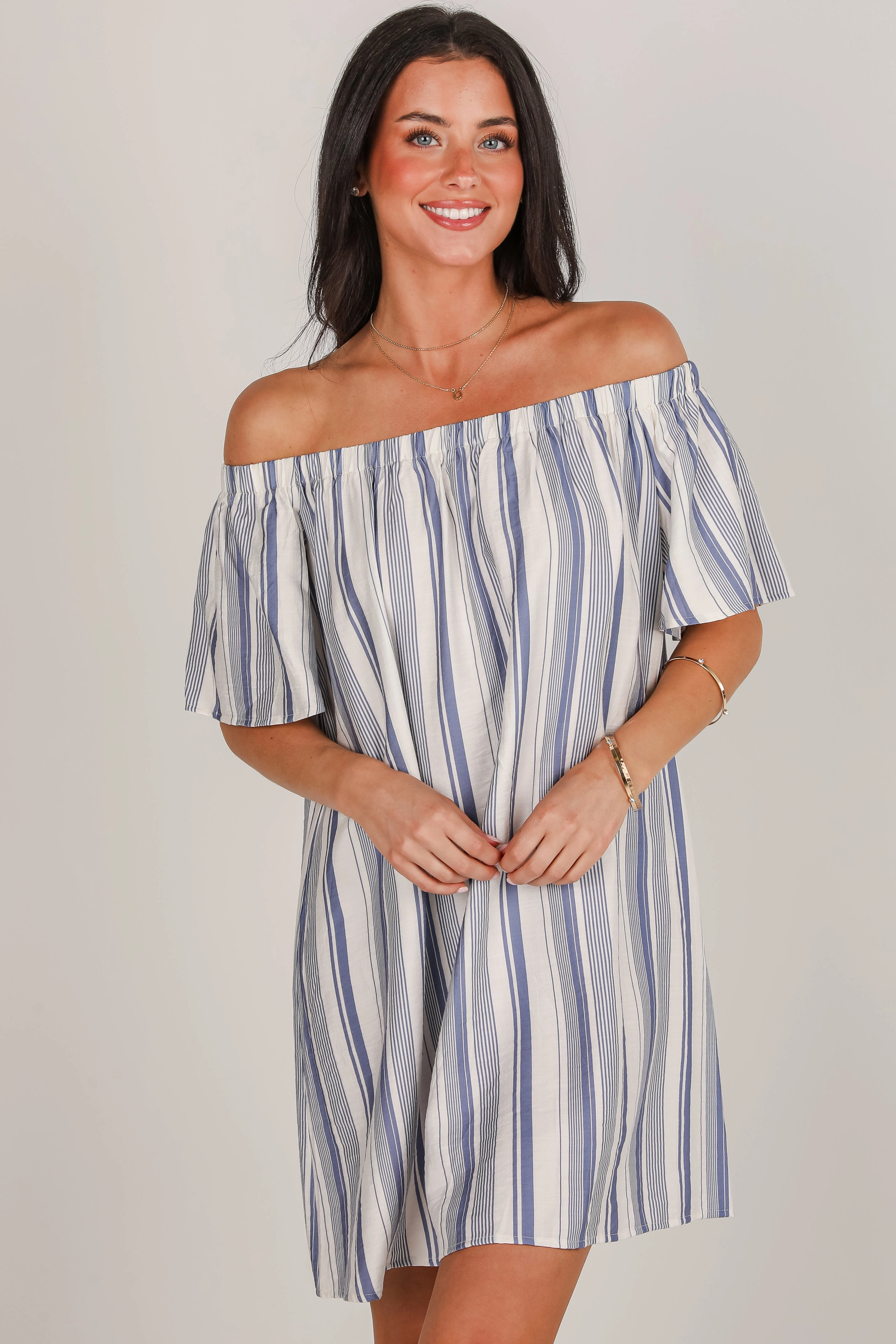 Sleek Feel FINAL SALE - Just A Theory Blue Striped Mini Dress
