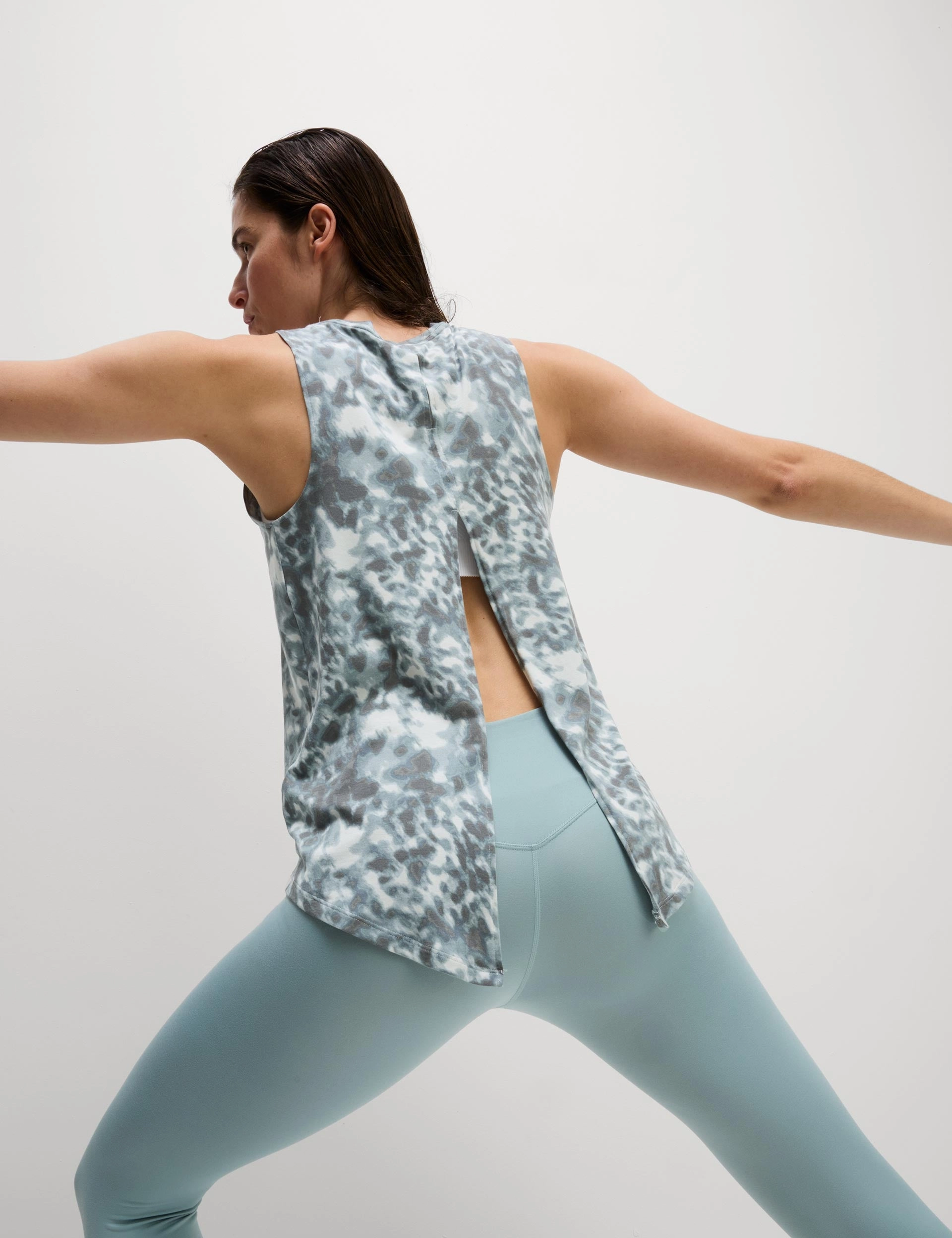 Modal Blend Printed Tie Back Relaxed Vest Top - Grey Mix Abrasion Resistant Edges day operation