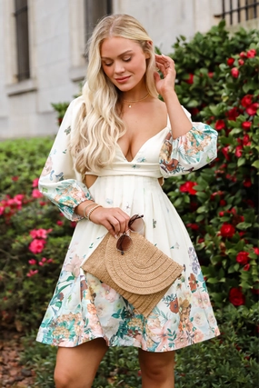 Soft Composition FINAL SALE - Flouncin' Around Cream Floral Mini Dress