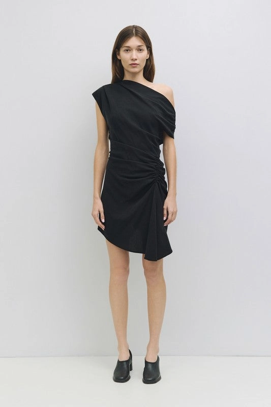 Waitlist 10/28 ? Wendy Sleeveless Off The Shoulder Mini Dress Black Back Detail Layered Design
