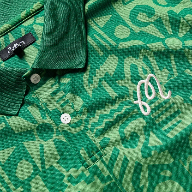 Malbon Golf Mezzo Performance Pique Printed Polo - Kelly Green Double Needle Hemming Subtle Print