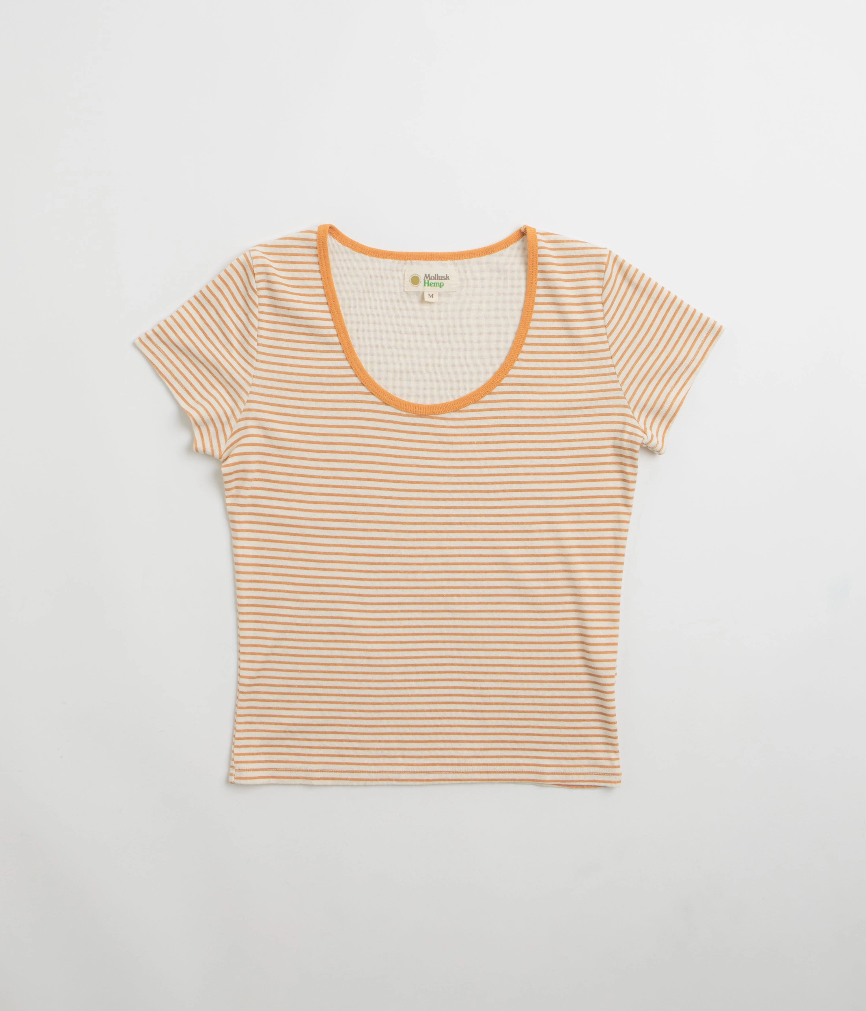 Mollusk Womens Scoop Ribsy T-Shirt - Orange Stripe Modern Silhouette