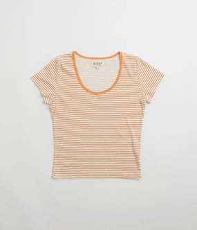 Mollusk Womens Scoop Ribsy T-Shirt - Orange Stripe Modern Silhouette