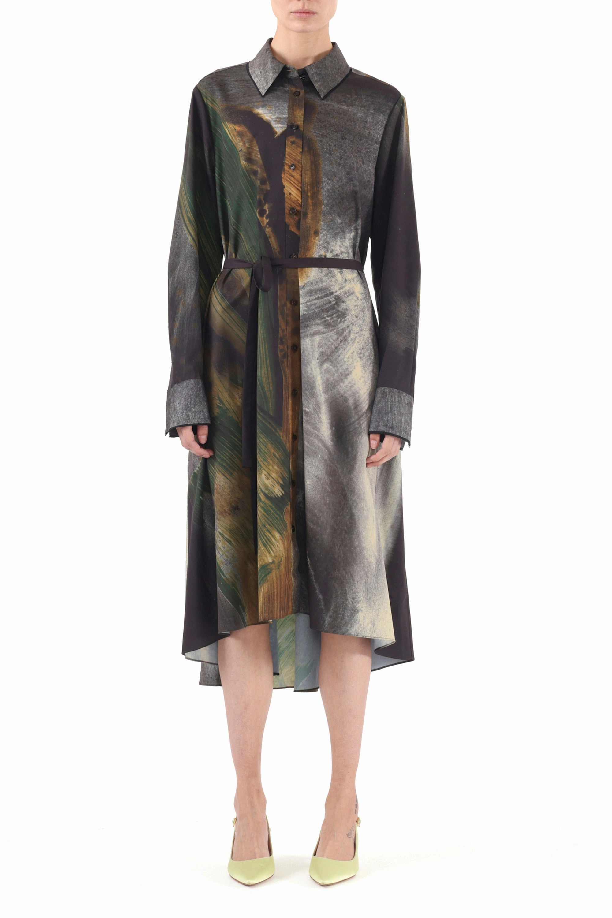 Elastic Fit BRUSHSTROKE PRINTED OVERSIZED SHIRTDRESS WITH BELT