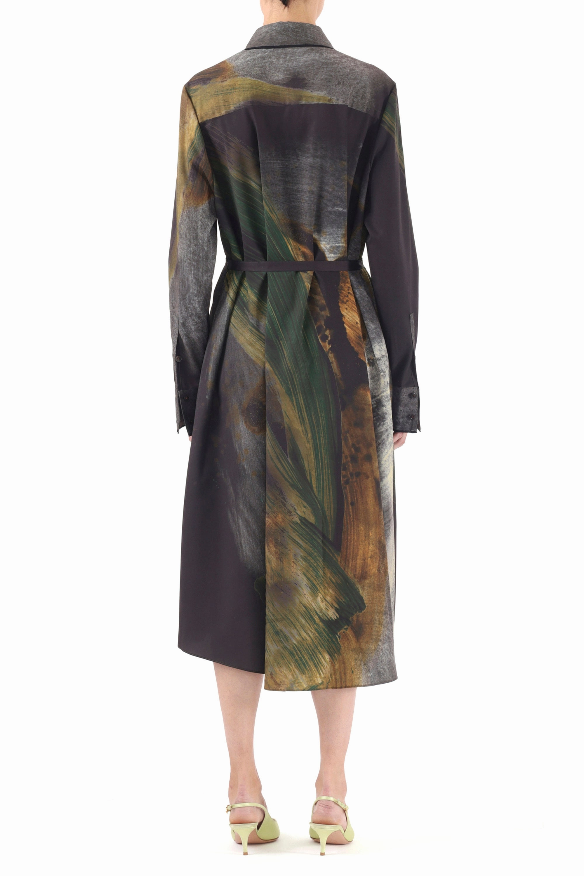 BRUSHSTROKE PRINTED OVERSIZED SHIRTDRESS WITH BELT Stylish Silhouette Sage Glow