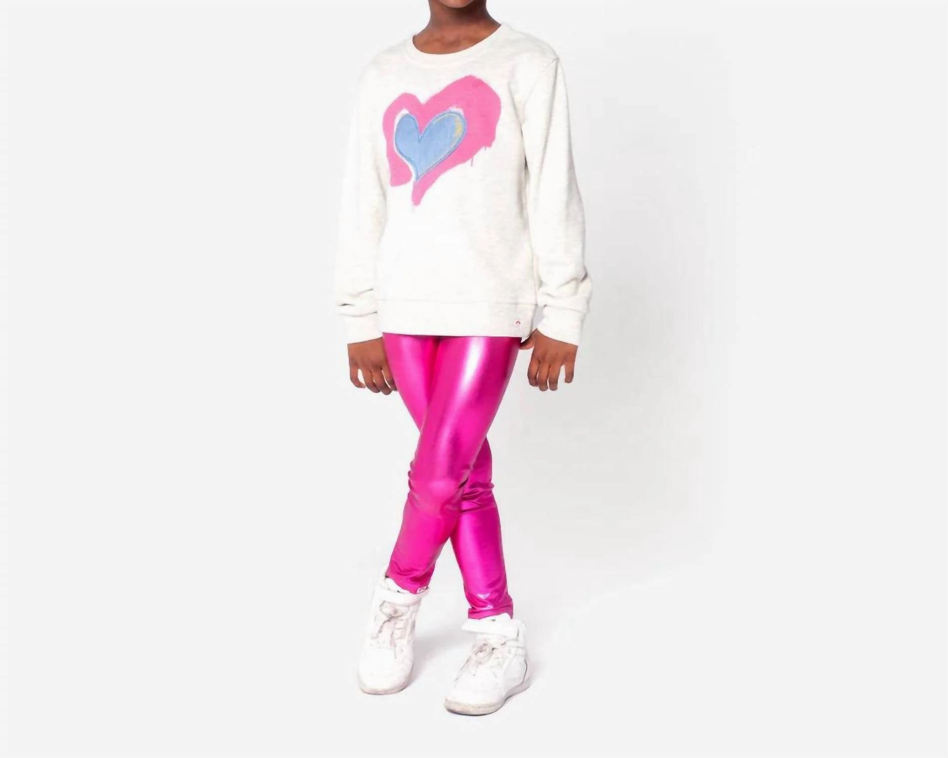 Girls Metallic Leggings In Fuchsia Pink Flexibility Fit Flexible Knee Articulation