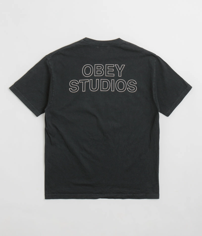 narrow legs Obey Studios Outline T-Shirt - Pigment True Vintage Black