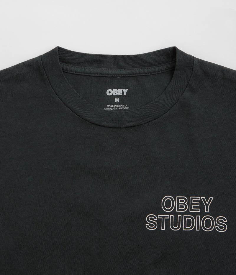 straight-leg pants silhouette Obey Studios Outline T-Shirt - Pigment True Vintage Black