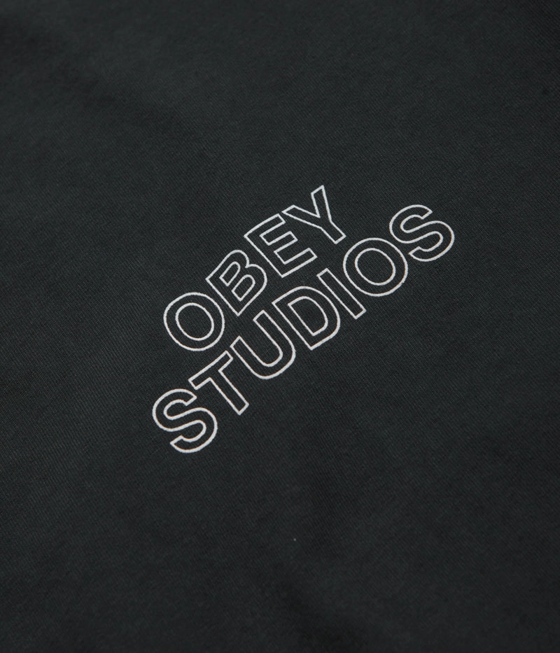 Obey Studios Outline T-Shirt - Pigment True Vintage Black custom size Long Lasting Color Retention