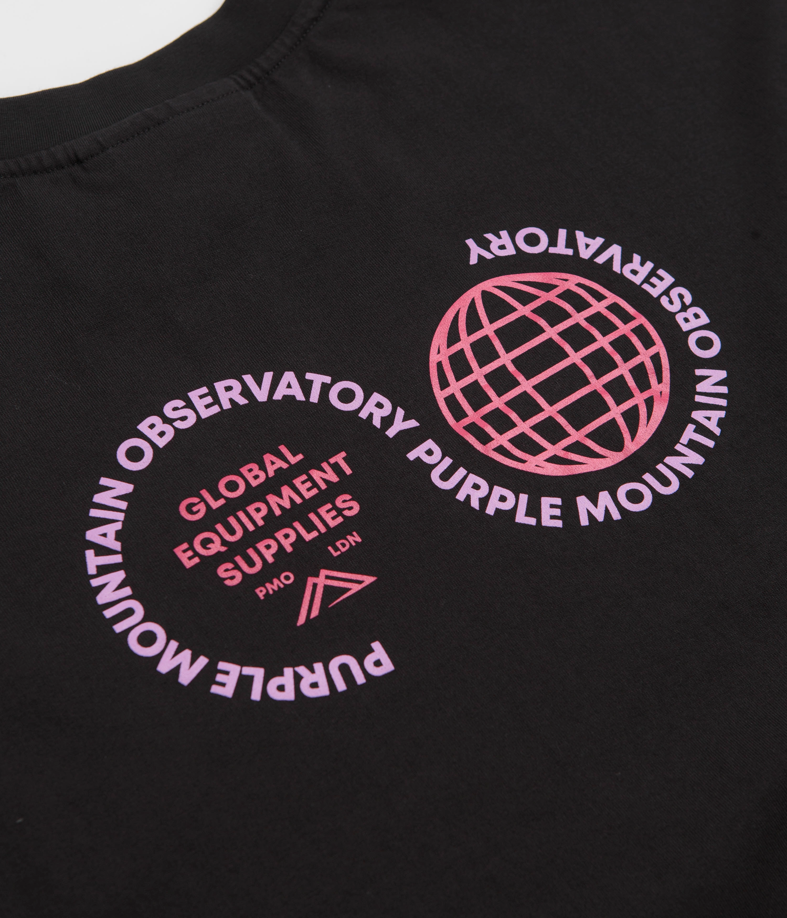 Midi length shirt silhouette Purple Mountain Observatory Globe Long Sleeve T-Shirt - Black