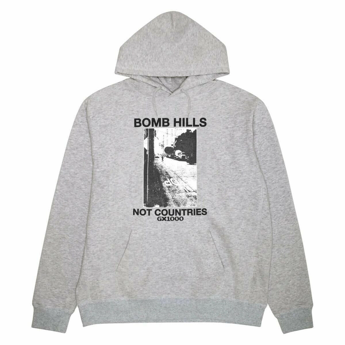 GX1000 - Bomb Hills Not Countries Hoodie Grey/Black Unisex Design Stylish Comfort