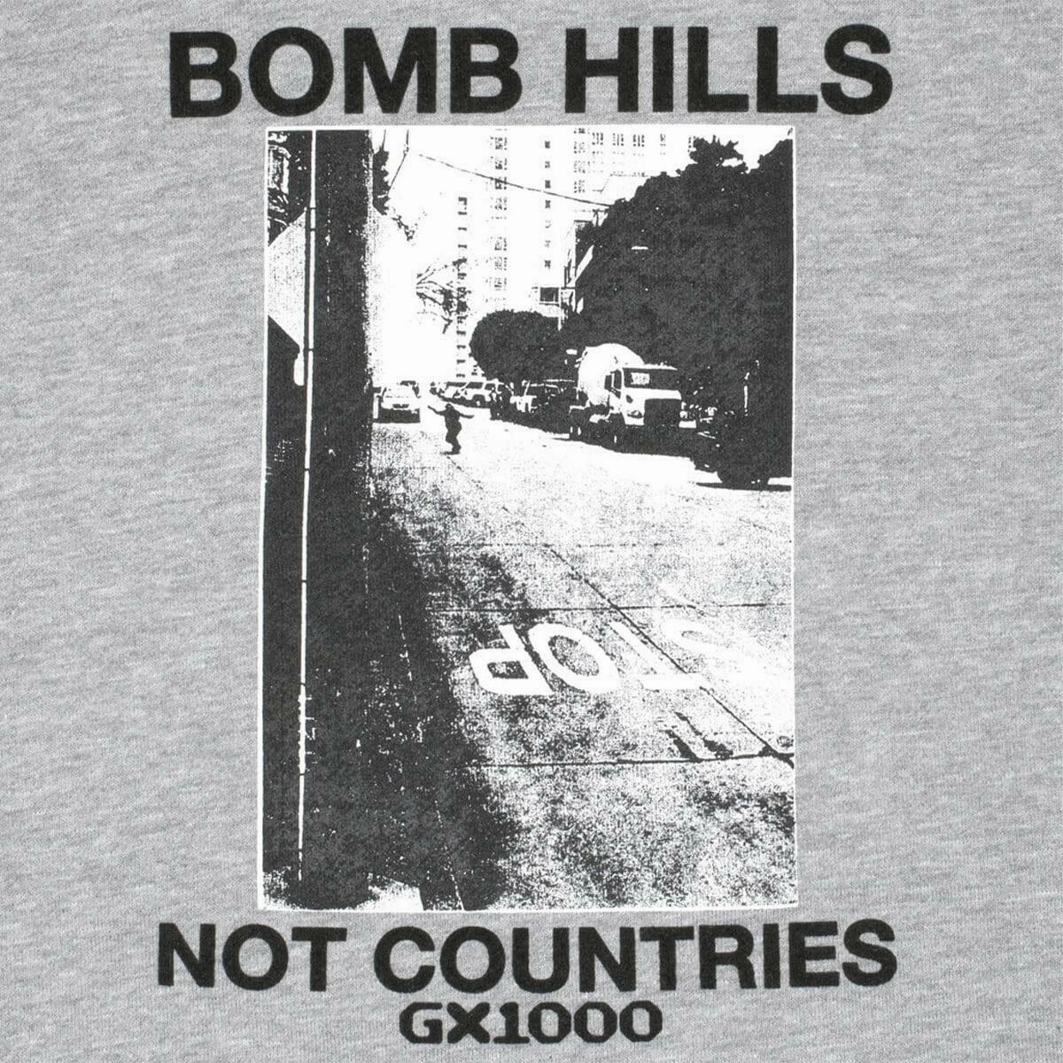 GX1000 - Bomb Hills Not Countries Hoodie Grey/Black Cozy Hug Structured Hood Shape