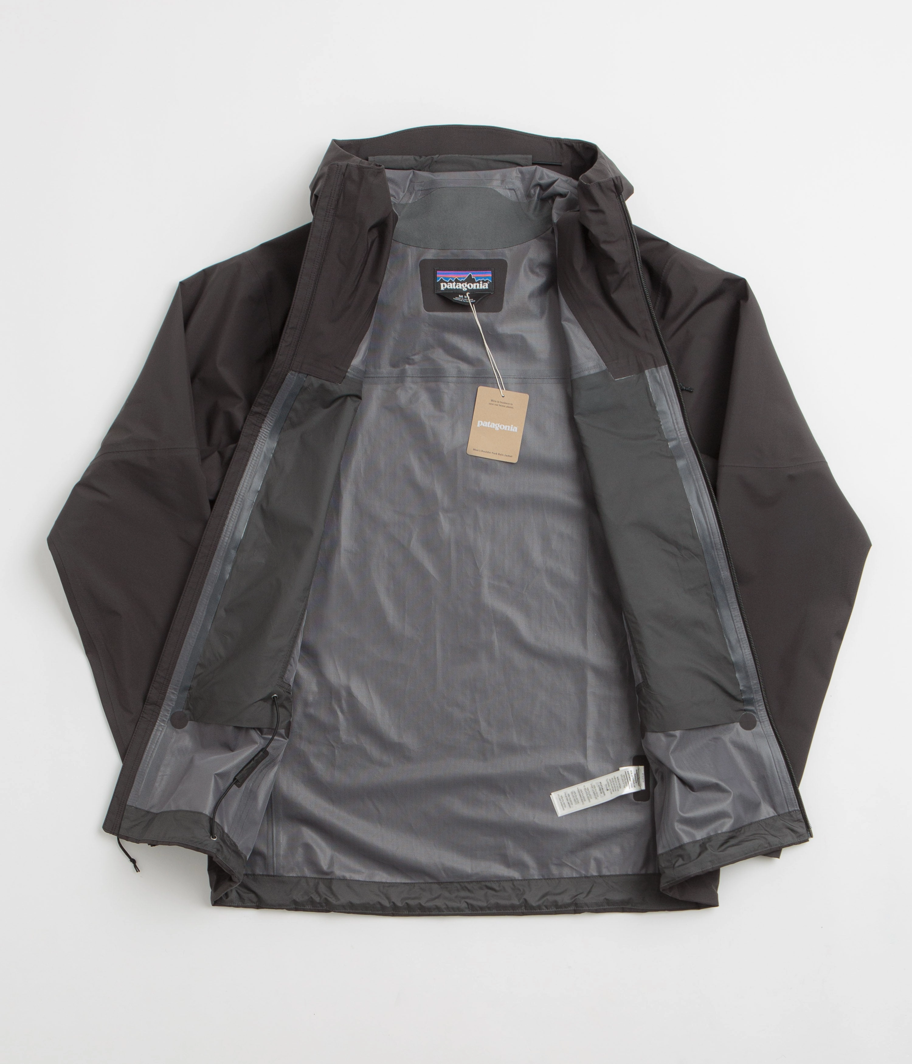Double Layered Edges Patagonia Boulder Fork Rain Jacket - Black