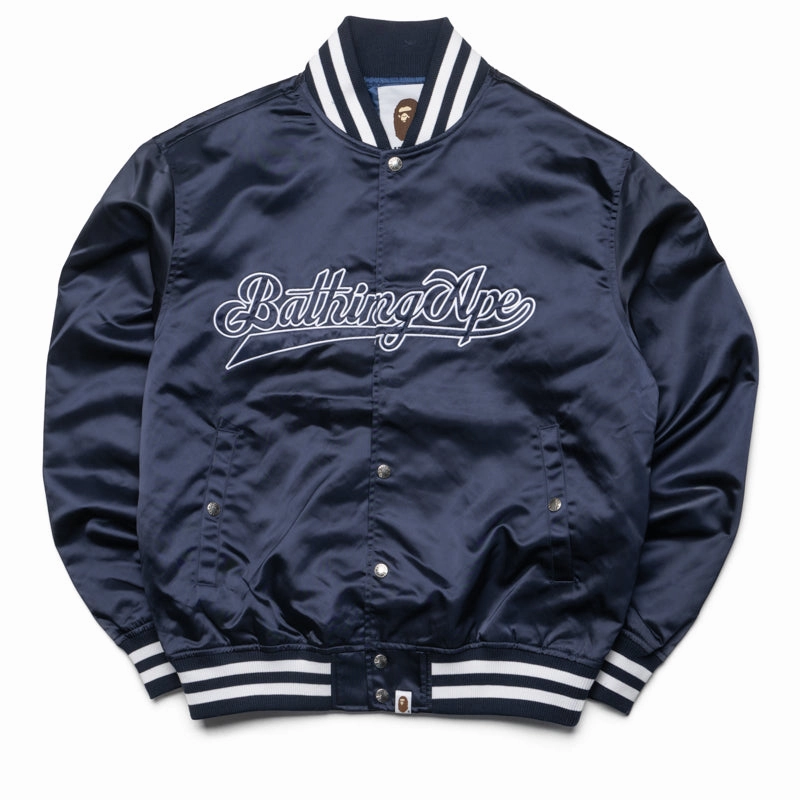 Grow Flexible Layering A Bathing Ape Baseball Varsity Jacket - Navy