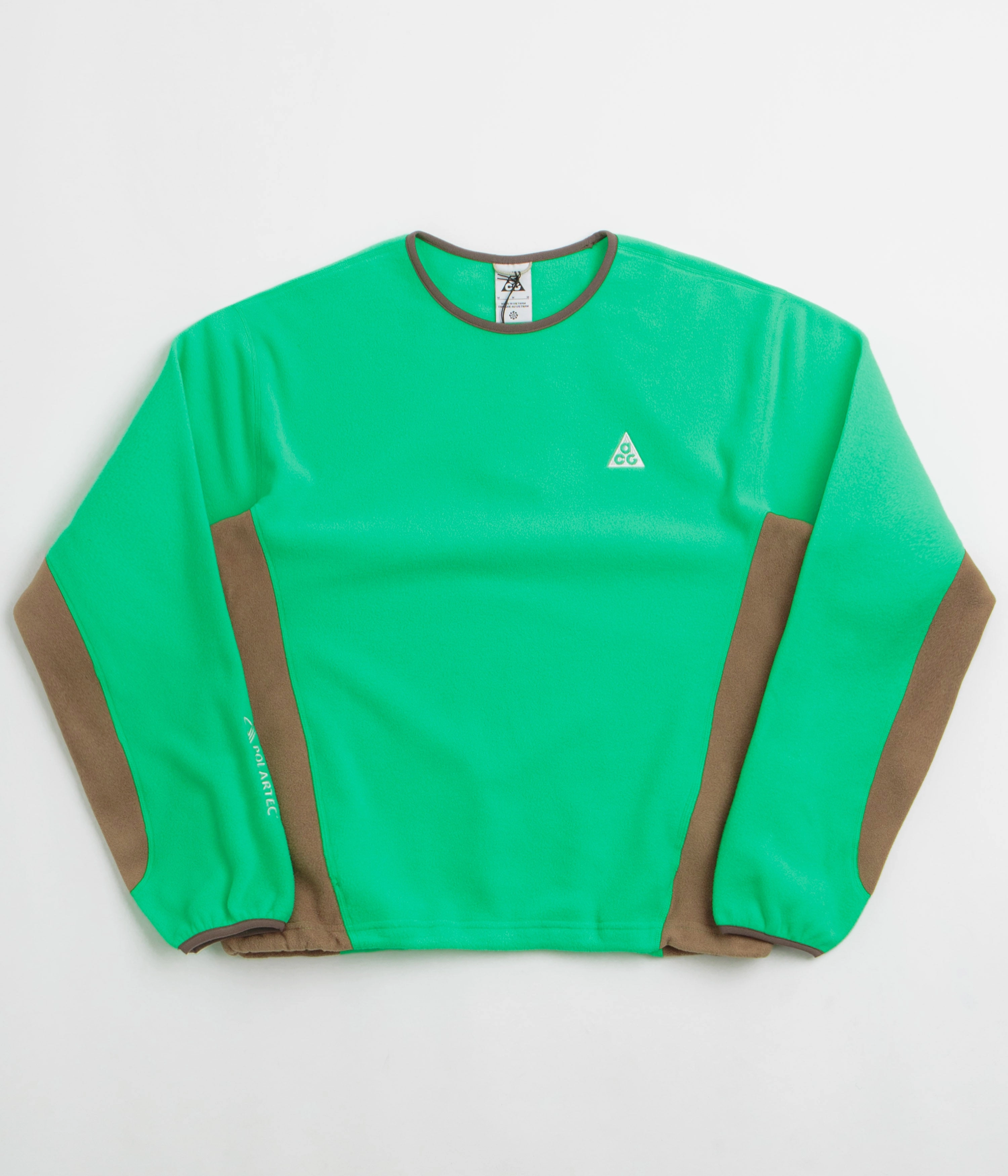 Nike ACG Wolf Tree Crewneck Sweatshirt  - Green Shock / Mosswood Brown / Summit White Stain-Resistant Classic Minimal