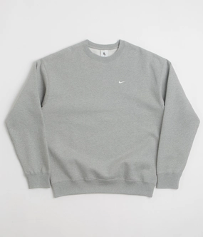 Warm Fashion Nike Solo Swoosh Crewneck Sweatshirt - Dark Grey Heather / White