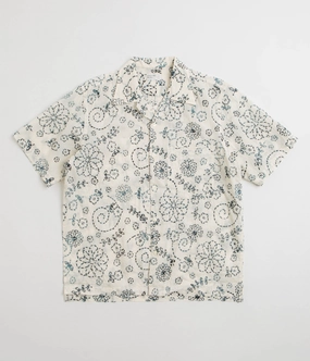 Roomy Cut Universal Works Camp Shirt - Ecru Charcoal