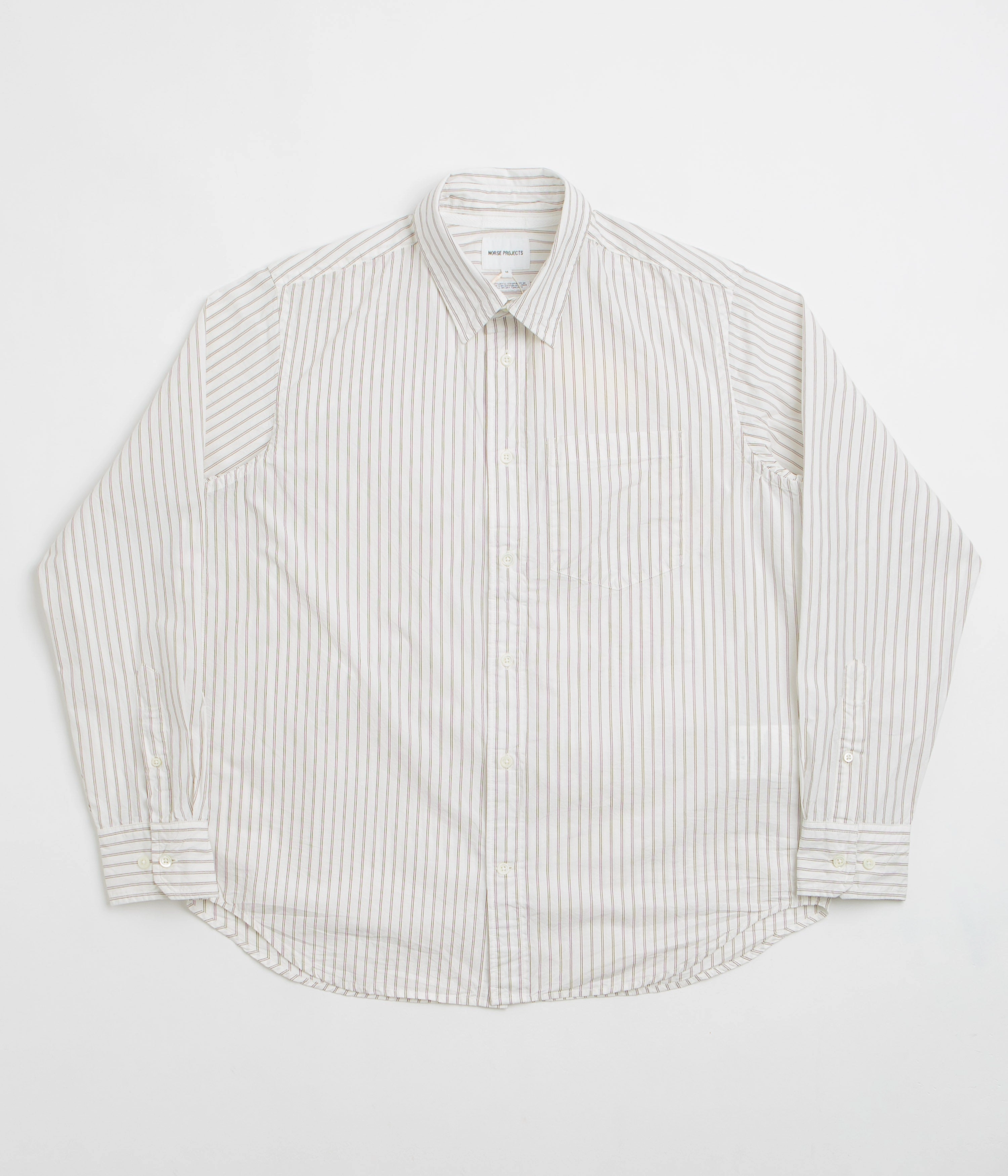Norse Projects Algot Poplin Stripe Shirt - Ecru Stripe Checkered Style