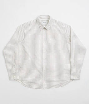 Norse Projects Algot Poplin Stripe Shirt - Ecru Stripe Checkered Style