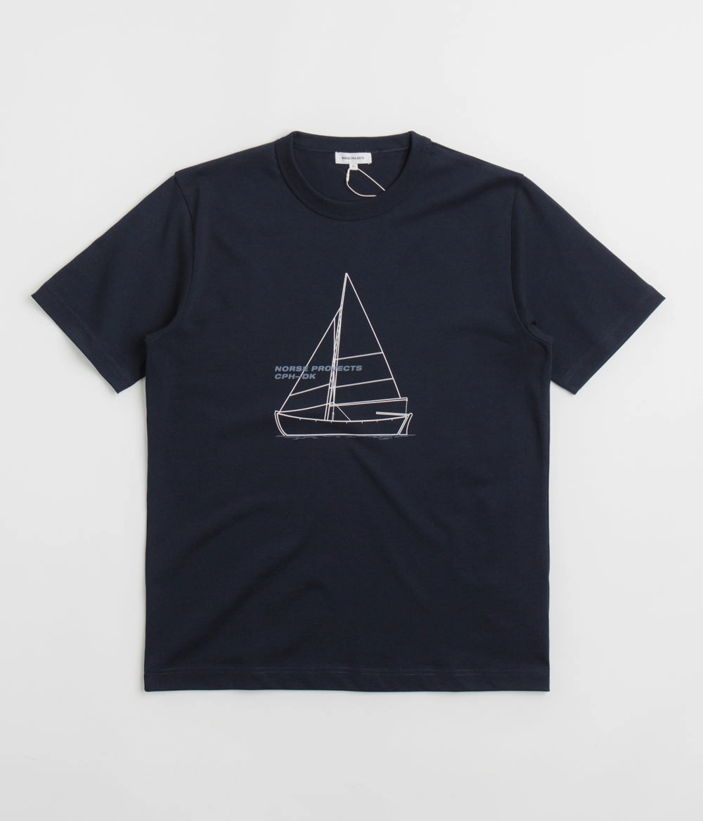 cycling event beach venue Norse Projects Holger Organic Boat Print T-Shirt - Dark Navy