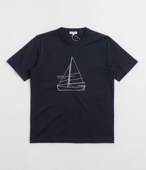 cycling event beach venue Norse Projects Holger Organic Boat Print T-Shirt - Dark Navy