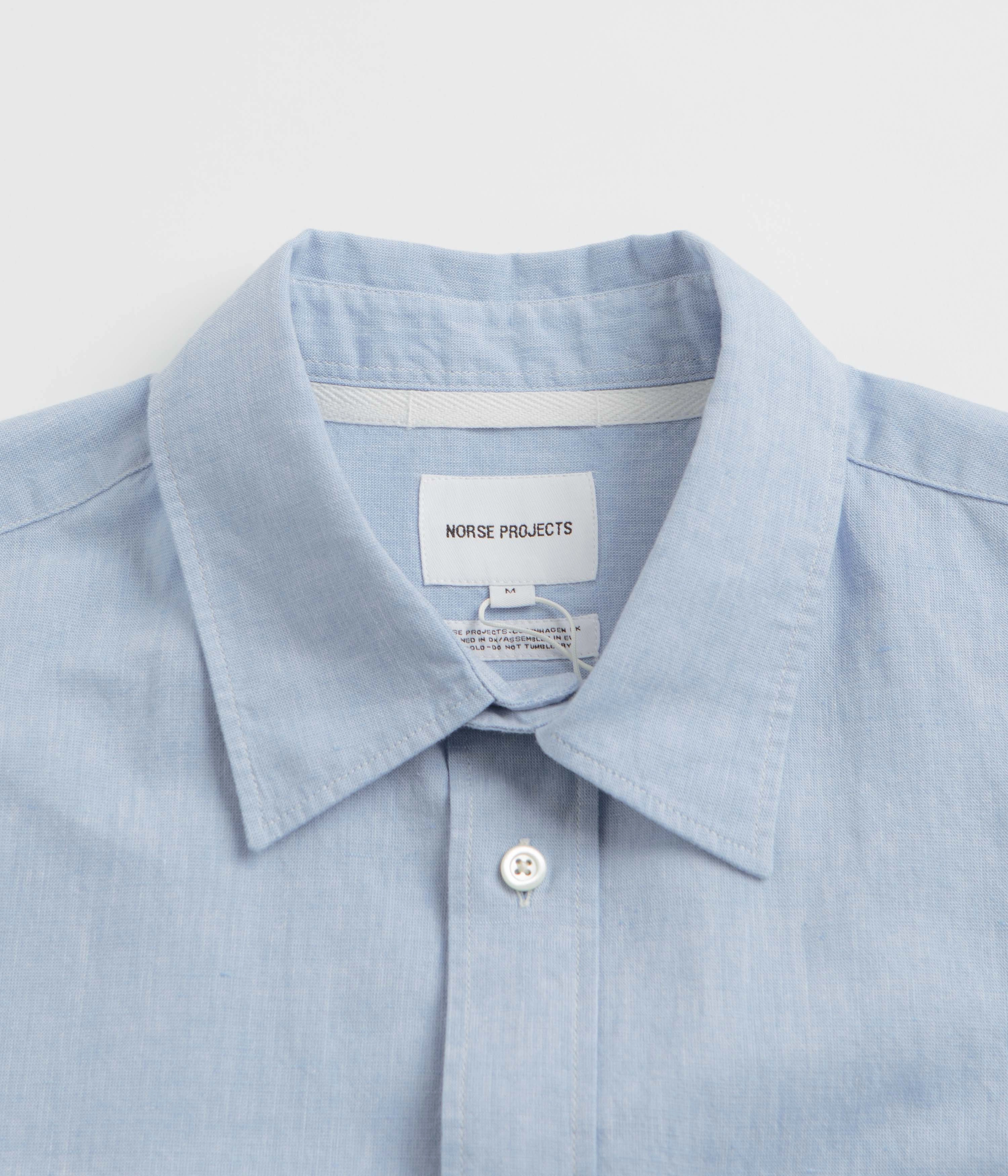 Norse Projects Ivan Relaxed Cotton Linen Short Sleeve Shirt - Pale Blue Versatile Wear