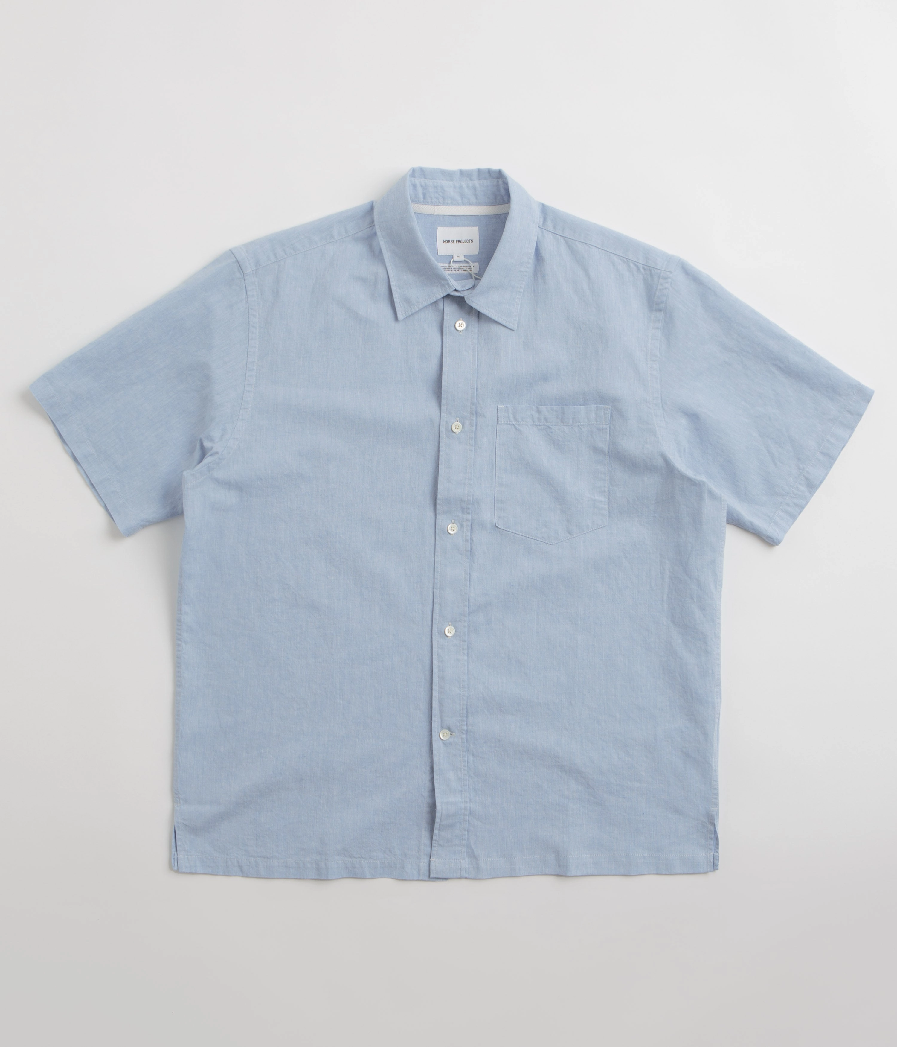 Norse Projects Ivan Relaxed Cotton Linen Short Sleeve Shirt - Pale Blue Seasonal Essential
