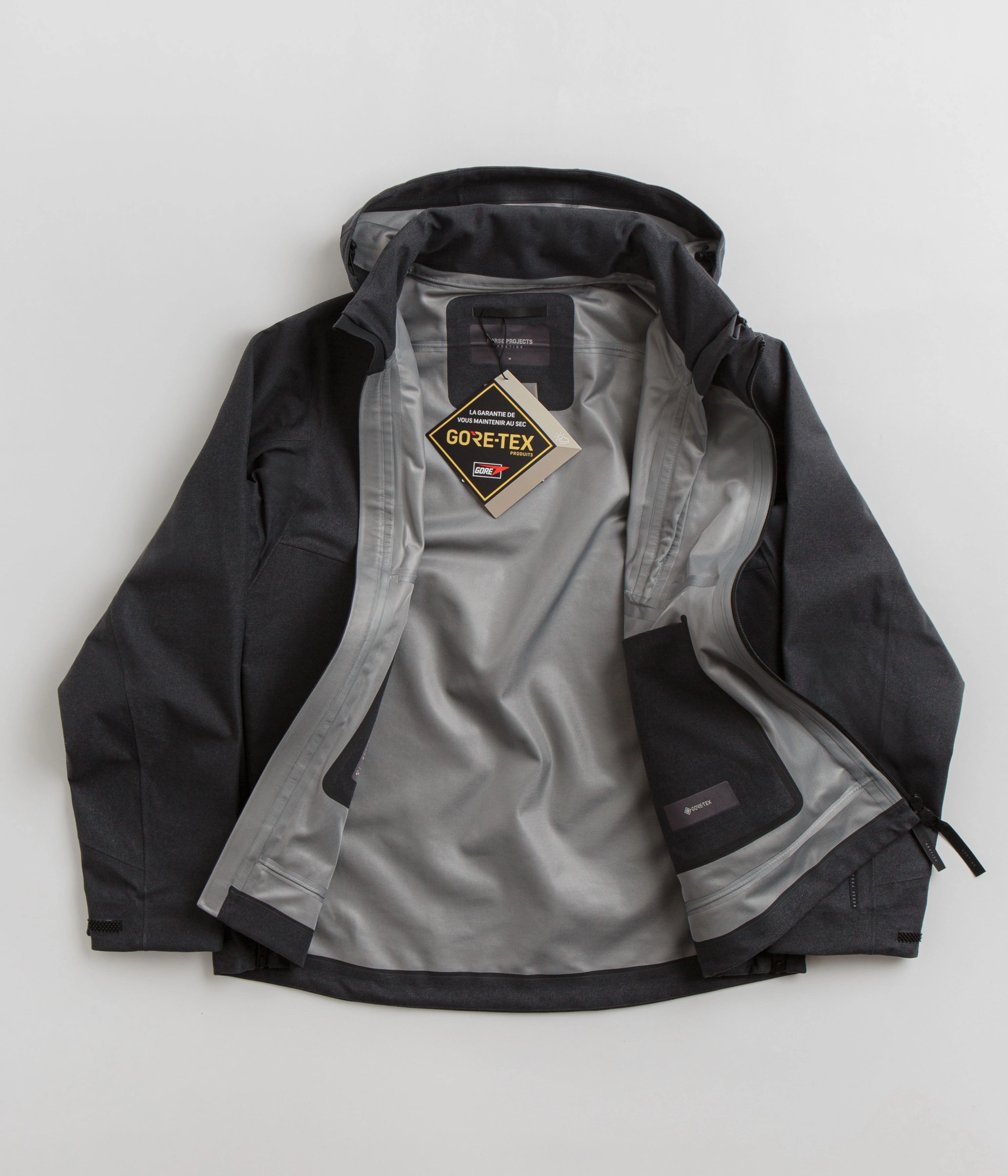 Norse Projects Textured Twill Gore-Tex 3L Stand Collar Jacket - Charcoal Grey snap-up