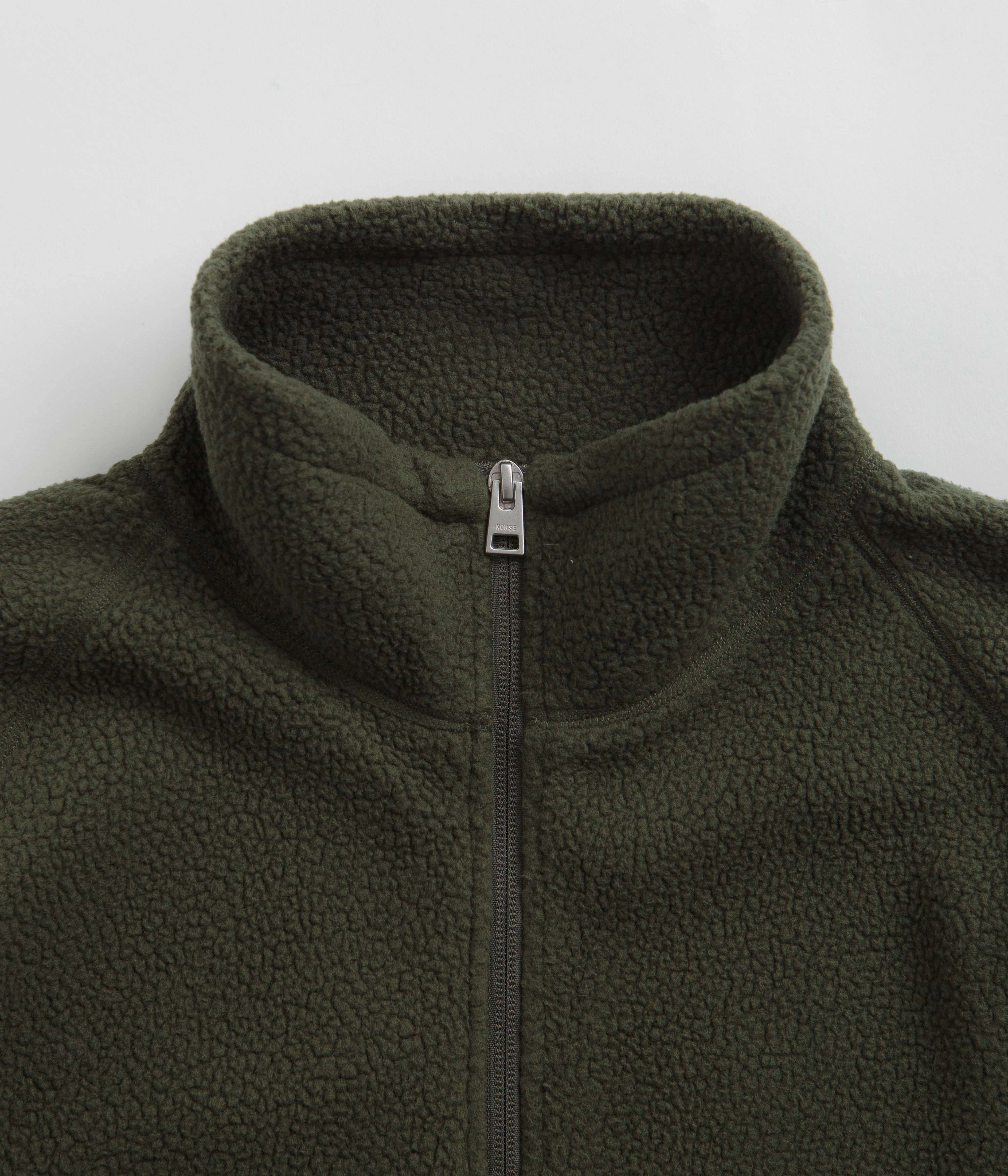 Norse Projects Tycho Pile Fleece Full Zip Jacket - Ivy Green Rain Guard
