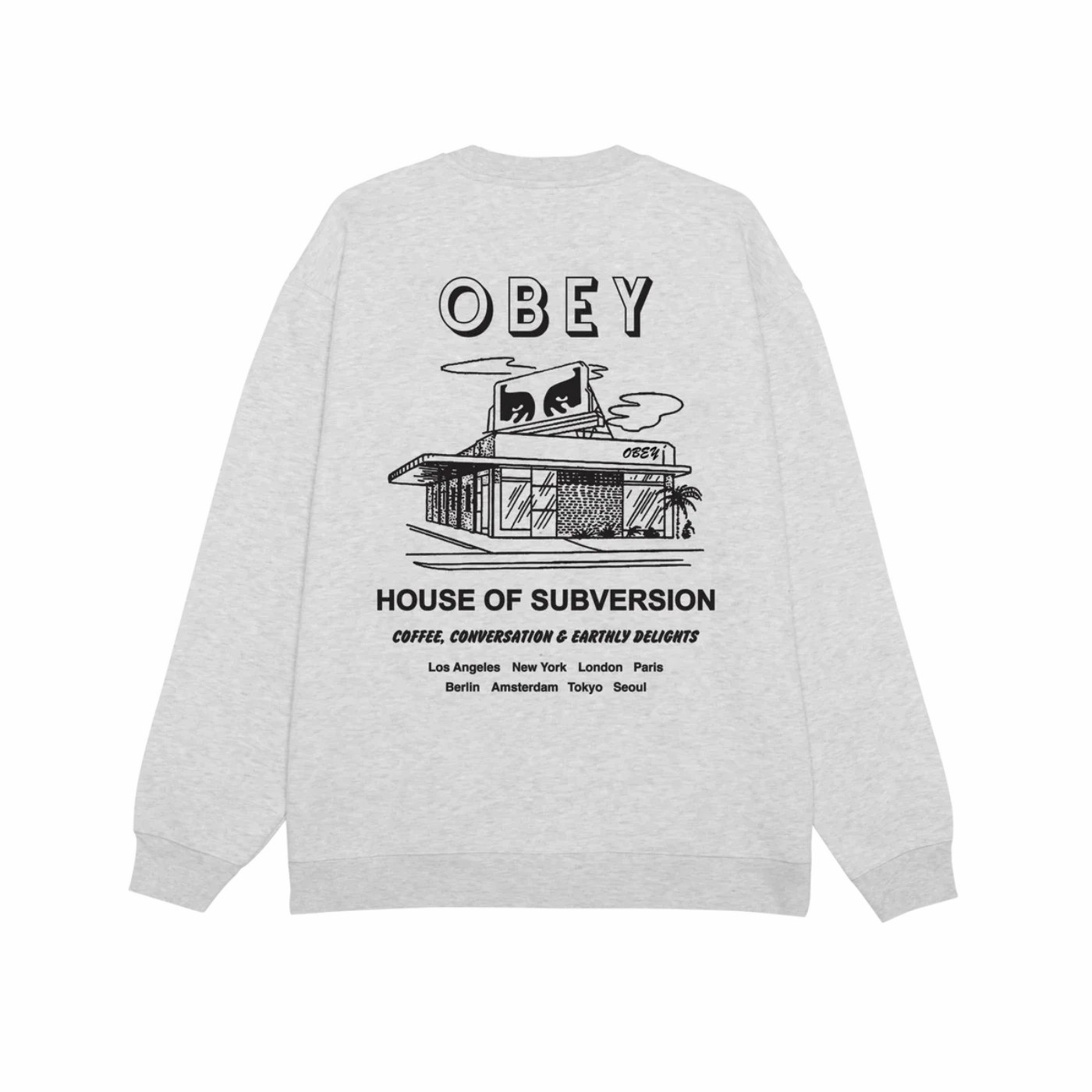 Stretchy Obey House of Subversion Crew Sweatshirt - Heather Grey