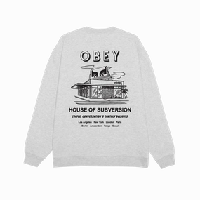 ethnic print sunny day wear Obey House of Subversion Crew Sweatshirt - Heather Grey
