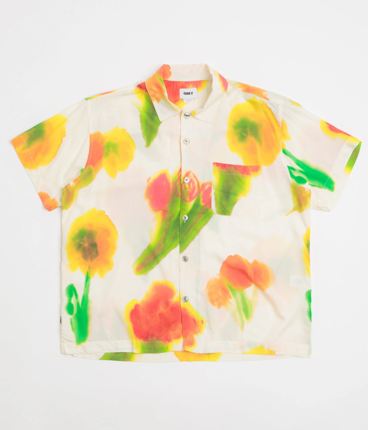 Obey Kinney Short Sleeve Shirt - Cream Multi Oversized style