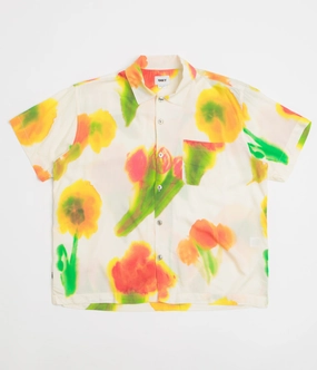 Obey Kinney Short Sleeve Shirt - Cream Multi Oversized style