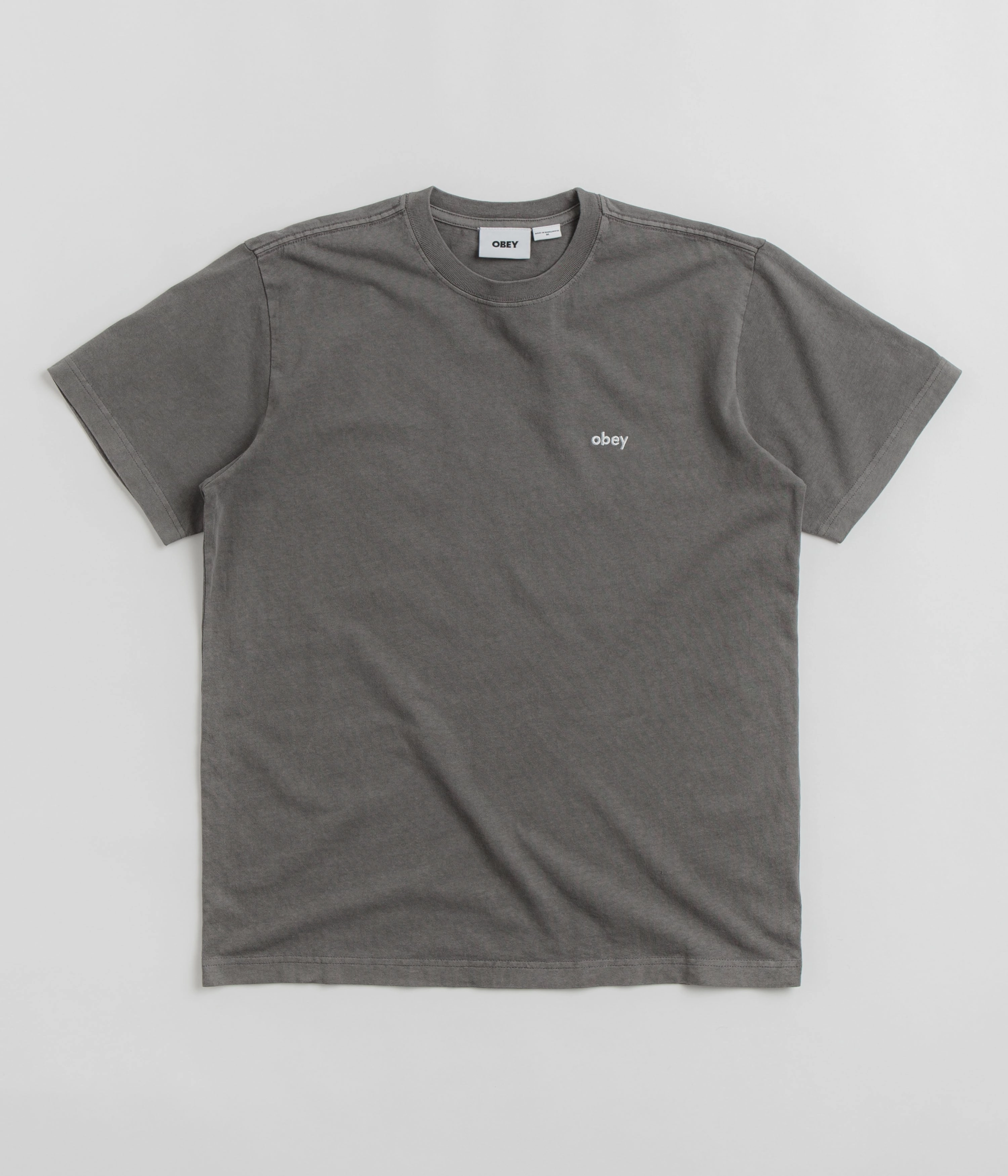 Embroidered Details Obey Lowercase Pigment T-Shirt - Digital Black