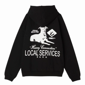 Obey Services Extra Heavy Hoodie - Black Stylish Detail Warthog like