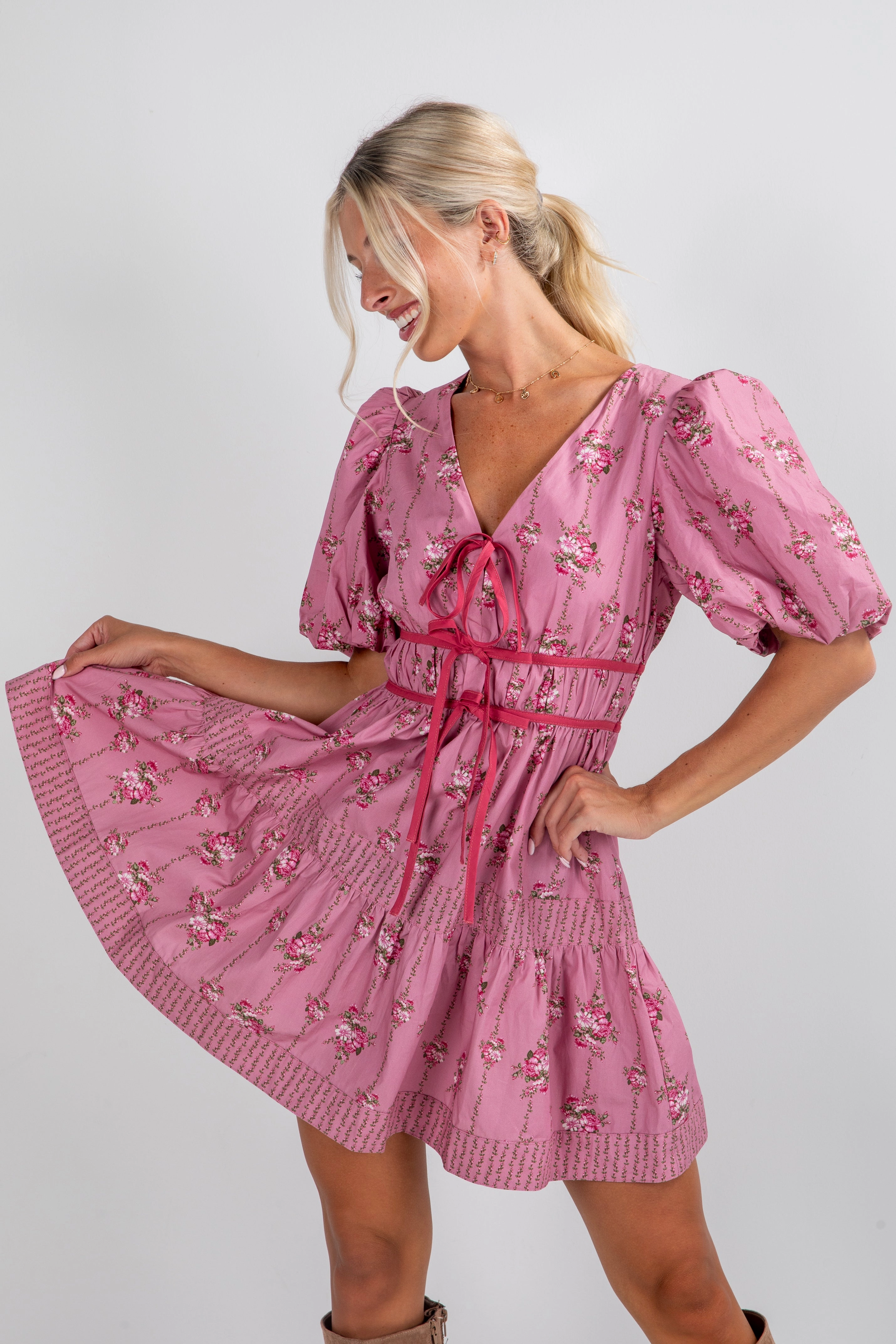 Timeless Comfort Perfect Design FINAL SALE - Tales From The Garden Mauve Floral Mini Dress