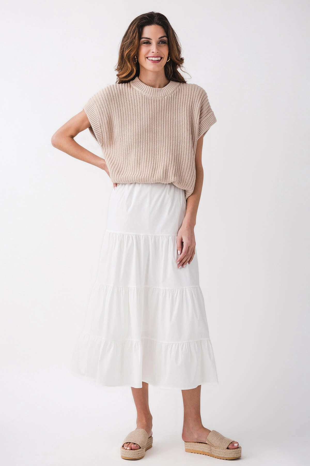 Texture Blend Fitted waist Elan 2fer Knit Midi Dress