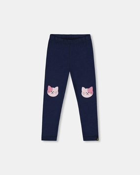Compact Fit Organic Cotton Jersey Leggings Dark Blue with Cats