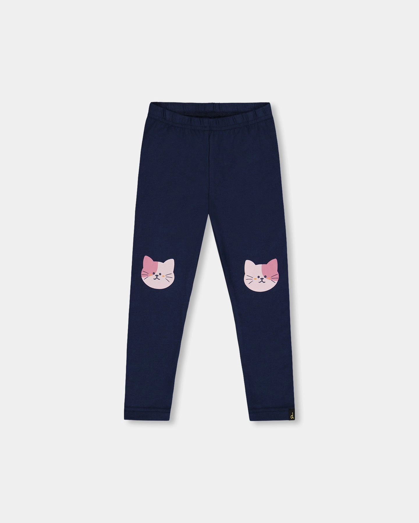 Elastic Fit Urban Look Organic Cotton Jersey Leggings Dark Blue with Cats