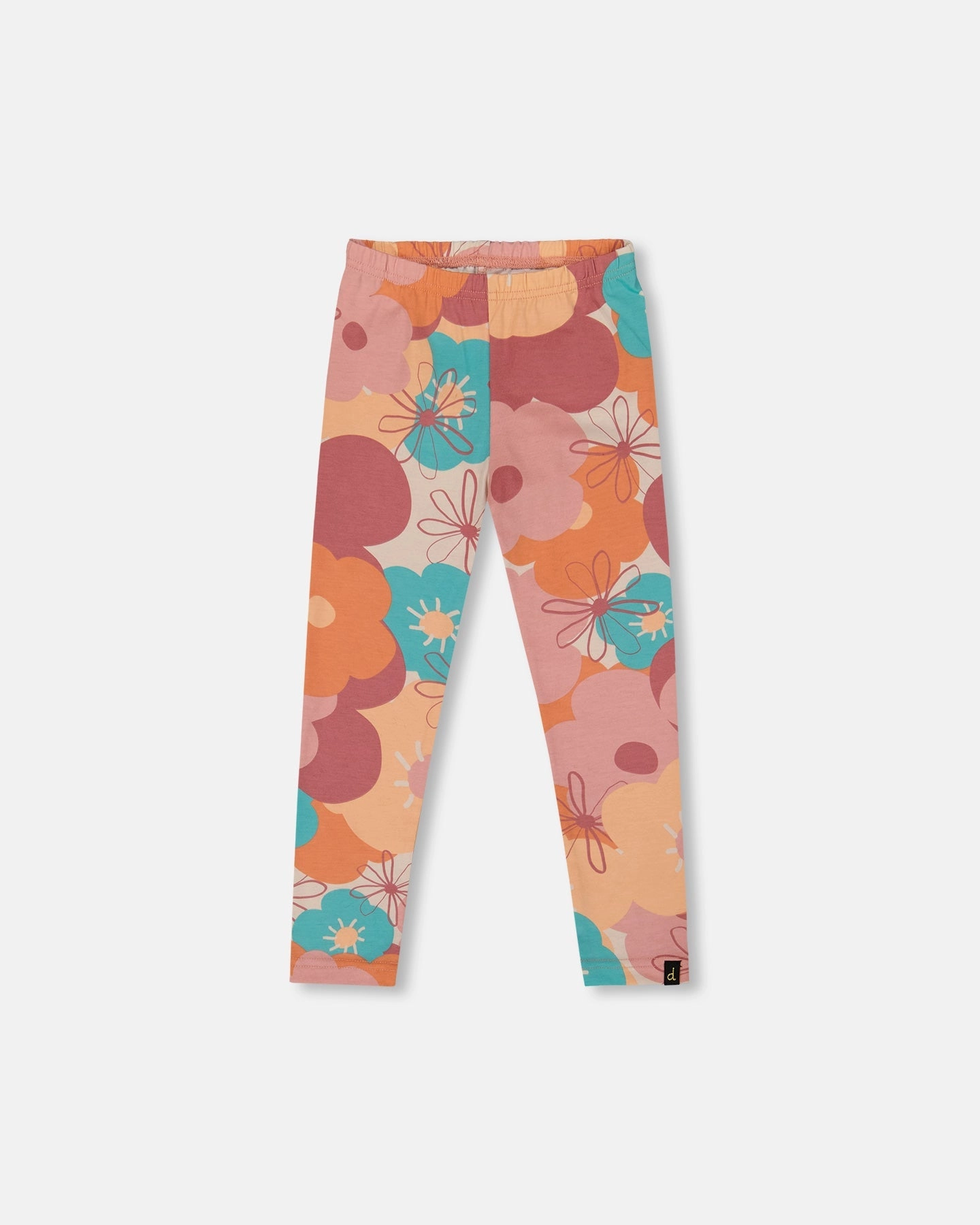 Supportive Waistband Gripper Waistband Organic Cotton Jersey Leggings with Coral Flowers