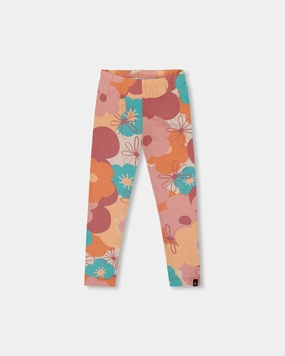 Supportive Waistband Gripper Waistband Organic Cotton Jersey Leggings with Coral Flowers