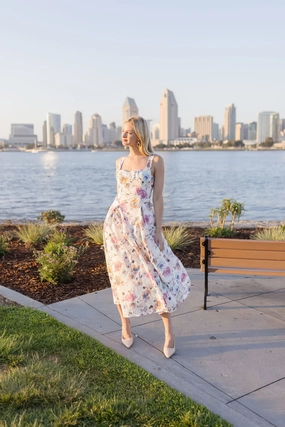 Debbie Sleeveless Floral Print Midi Dress Pink Chill Edge Rose Flush