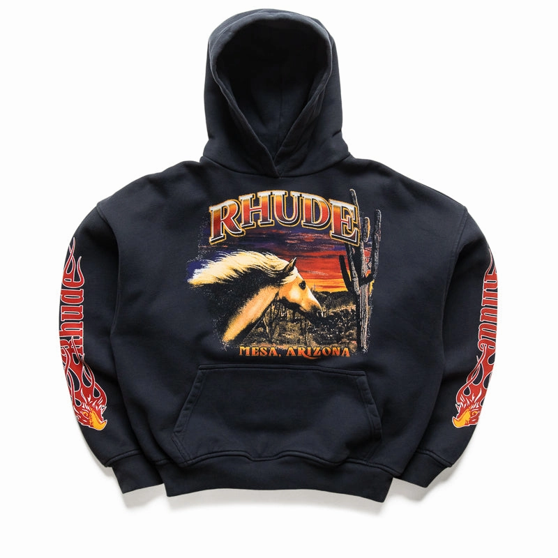 Rhude Mesa Stallion Hoodie - Vintage Black/Red African style