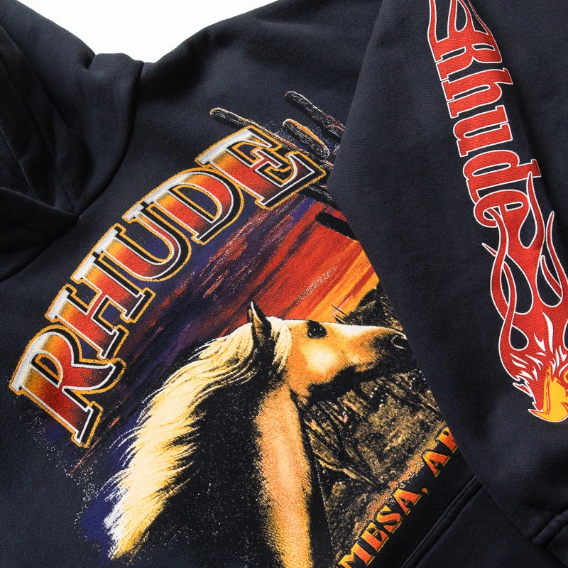 Rhude Mesa Stallion Hoodie - Vintage Black/Red mountain style Winter Day