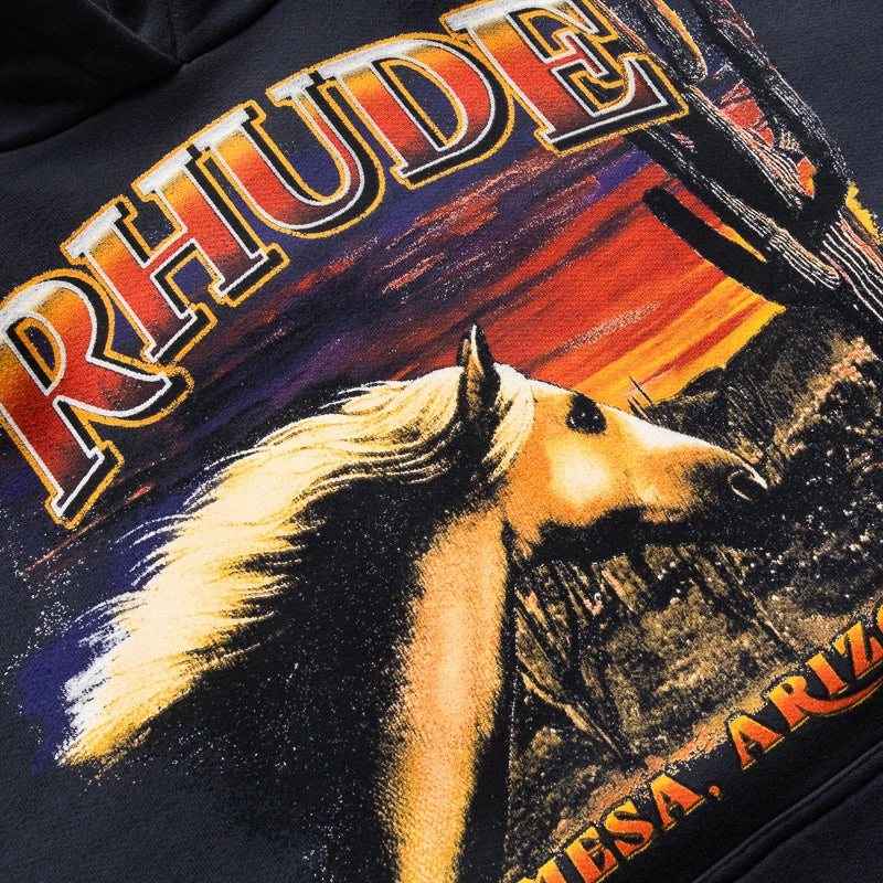 Taped Shoulder Seams Daily Apparel Rhude Mesa Stallion Hoodie - Vintage Black/Red