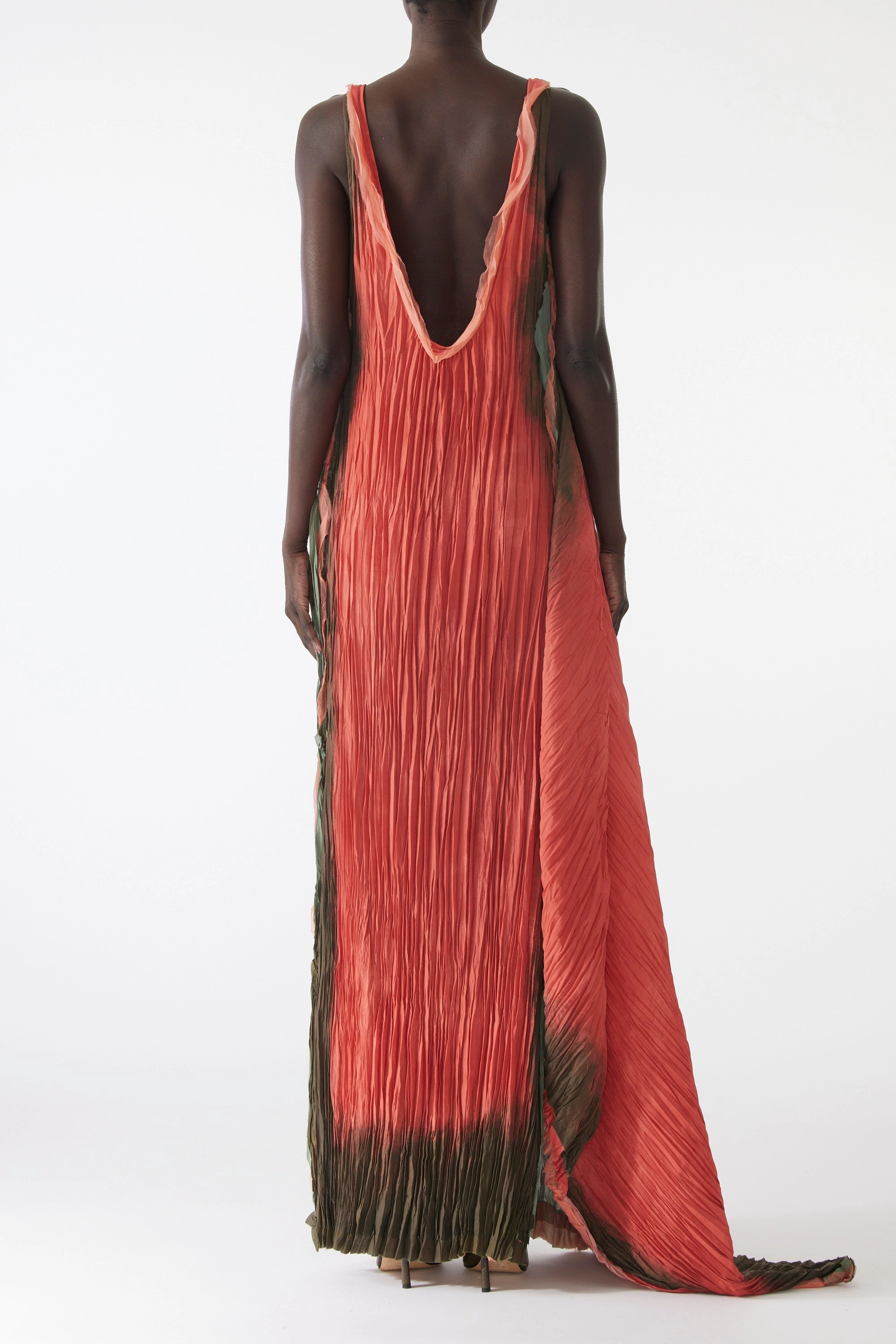 PAINTED STRIPE BOAT NECK SCOOPED BACK PLEATED GOWN Anti-bacterial Skirt Flare