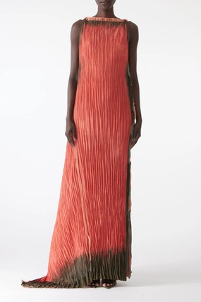 PAINTED STRIPE BOAT NECK SCOOPED BACK PLEATED GOWN Skin Touch