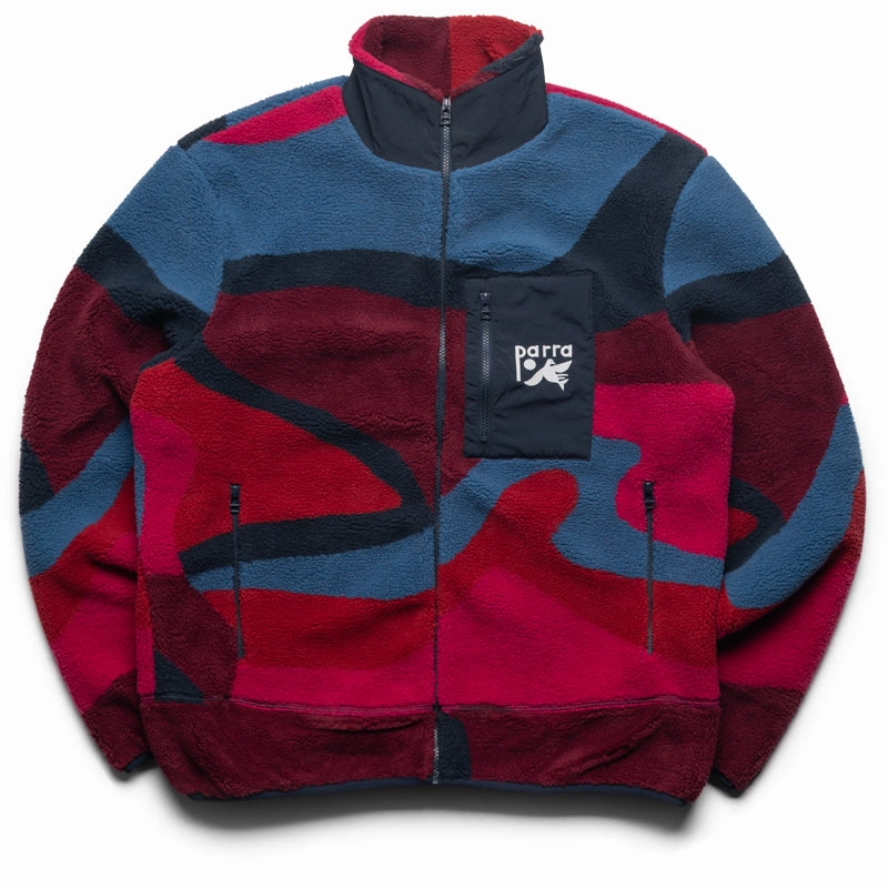 Parra Full FTP Booster Polar Fleece Jacket - Red Weather Coat